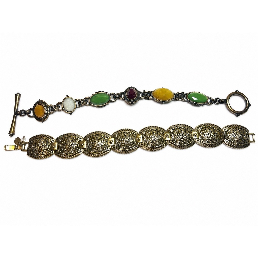 1 Lucky Brand‎ Antiqued Multi Stone + 1 LB Floral Filigree Bracelet